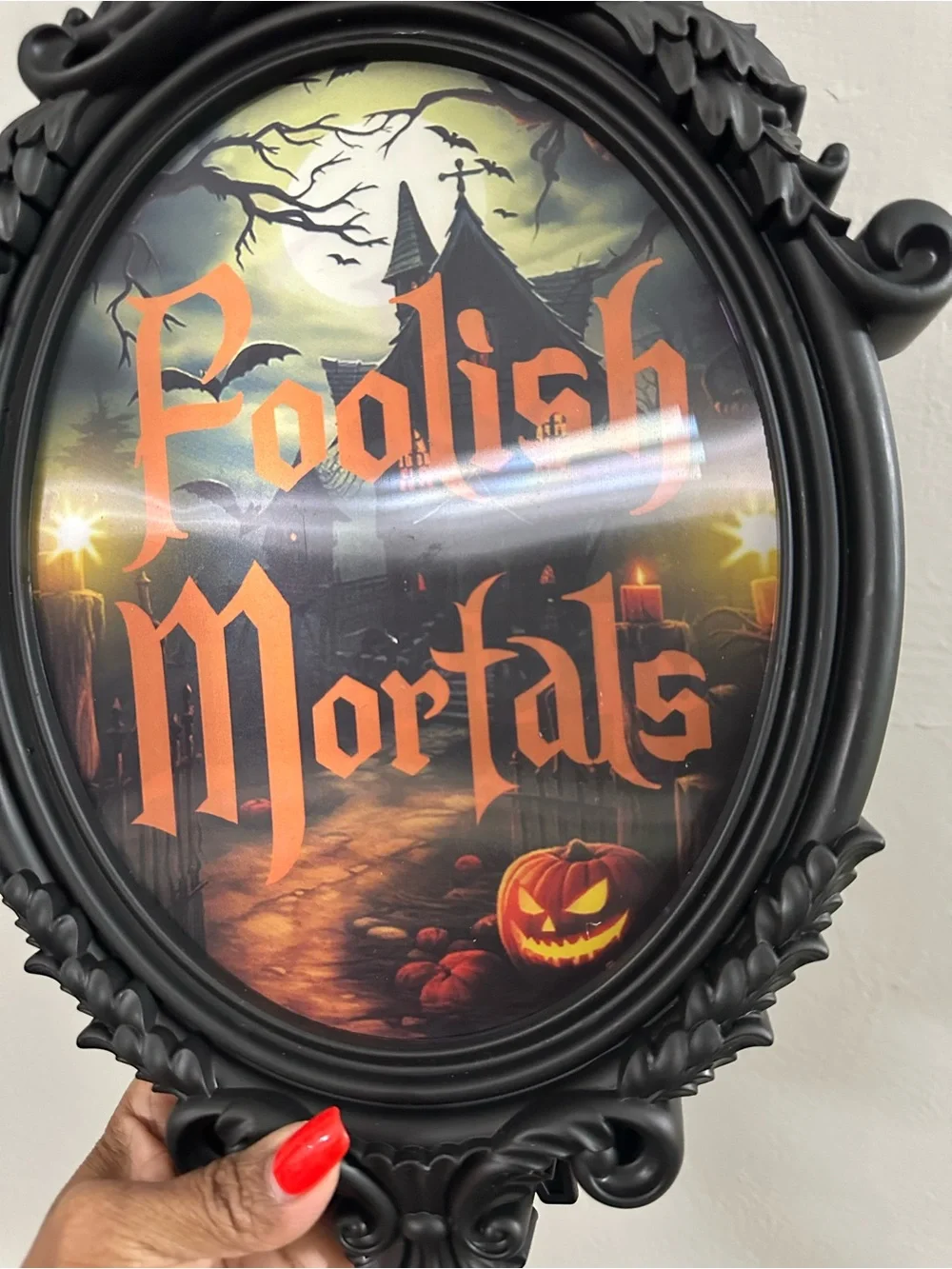 Halloween Wall Plaque - Black Frame with Orange Artwork Haulographic - plastic